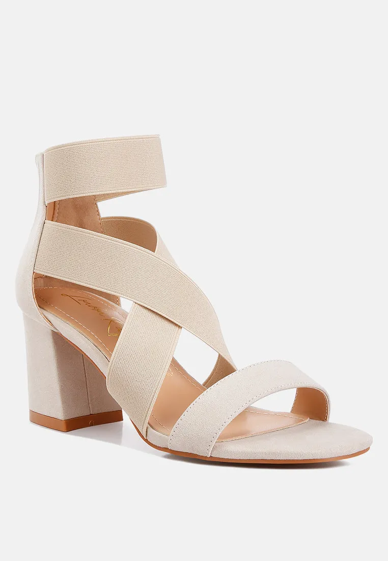 Benicia Elastic Strappy Block Heel Sandals