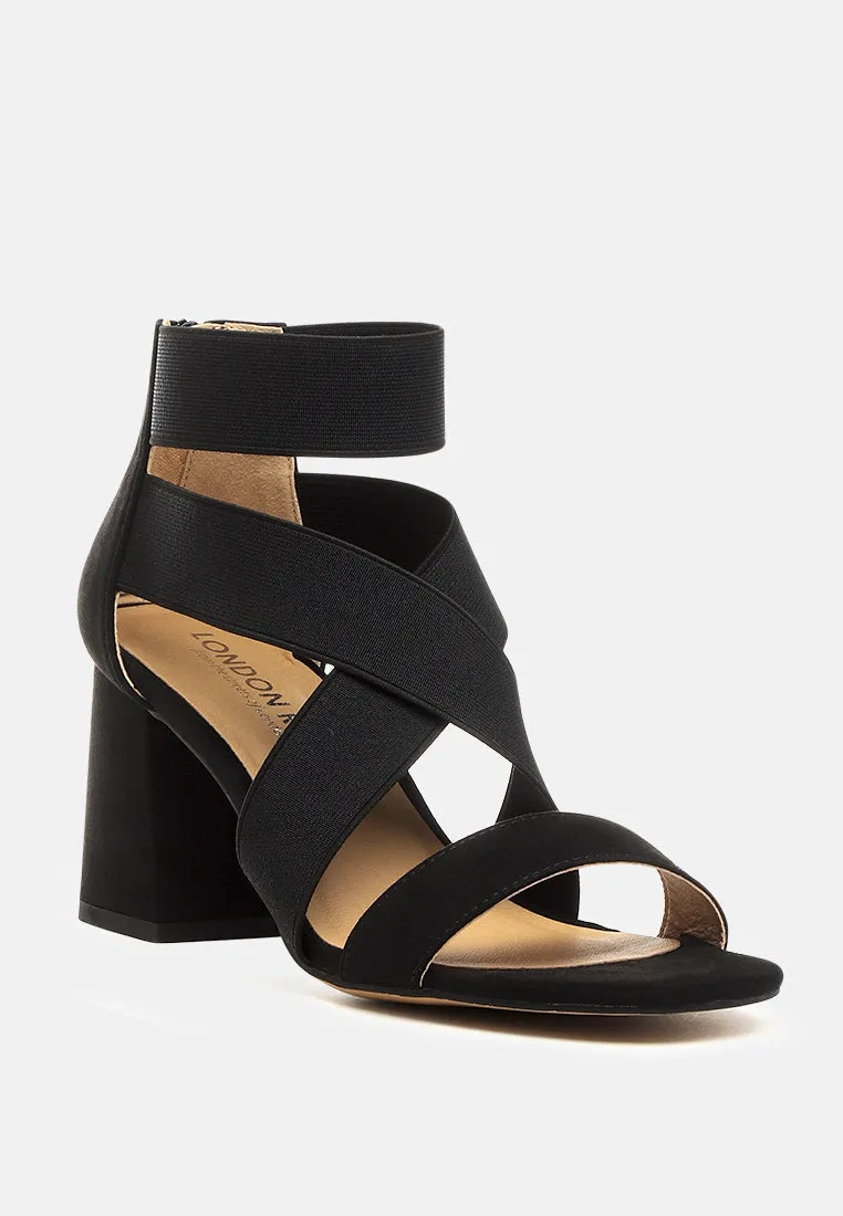 Benicia Elastic Strappy Block Heel Sandals