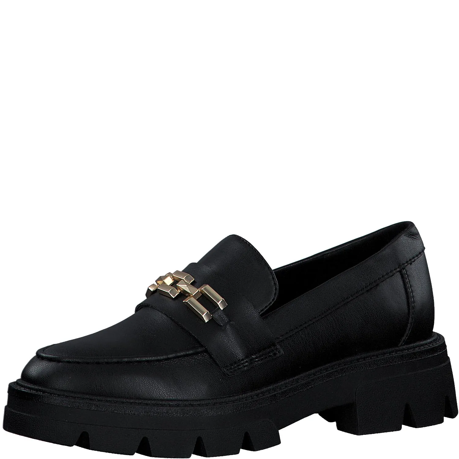 Black Loafer with Gold Chain Link by S. Oliver