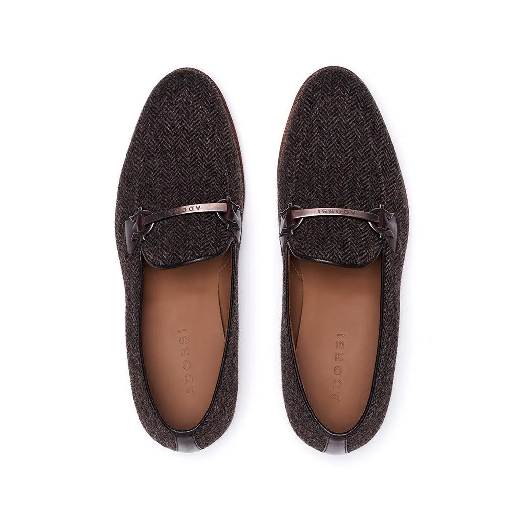 Brown Herringbone Tweed Horsebit Loafer