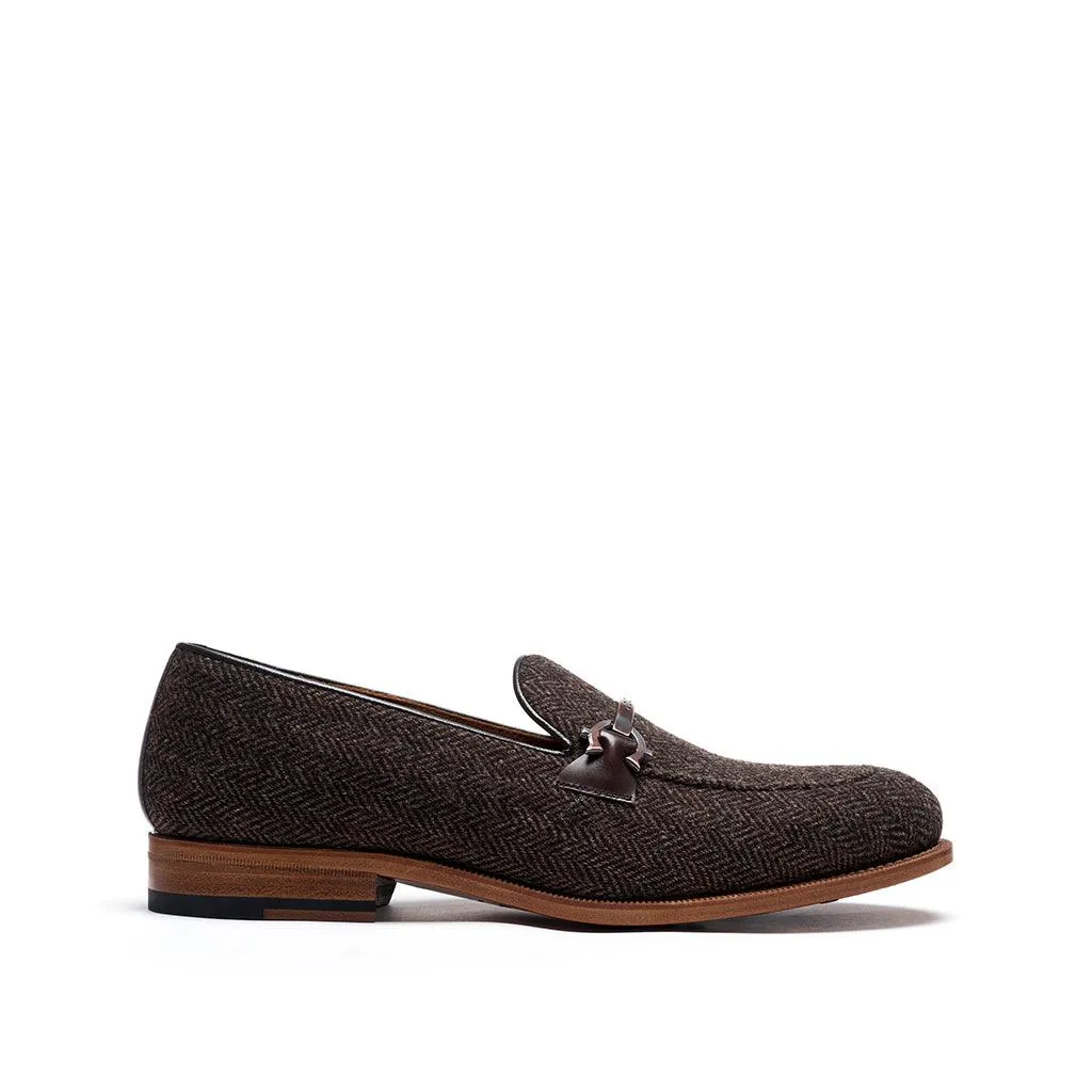 Brown Herringbone Tweed Horsebit Loafer