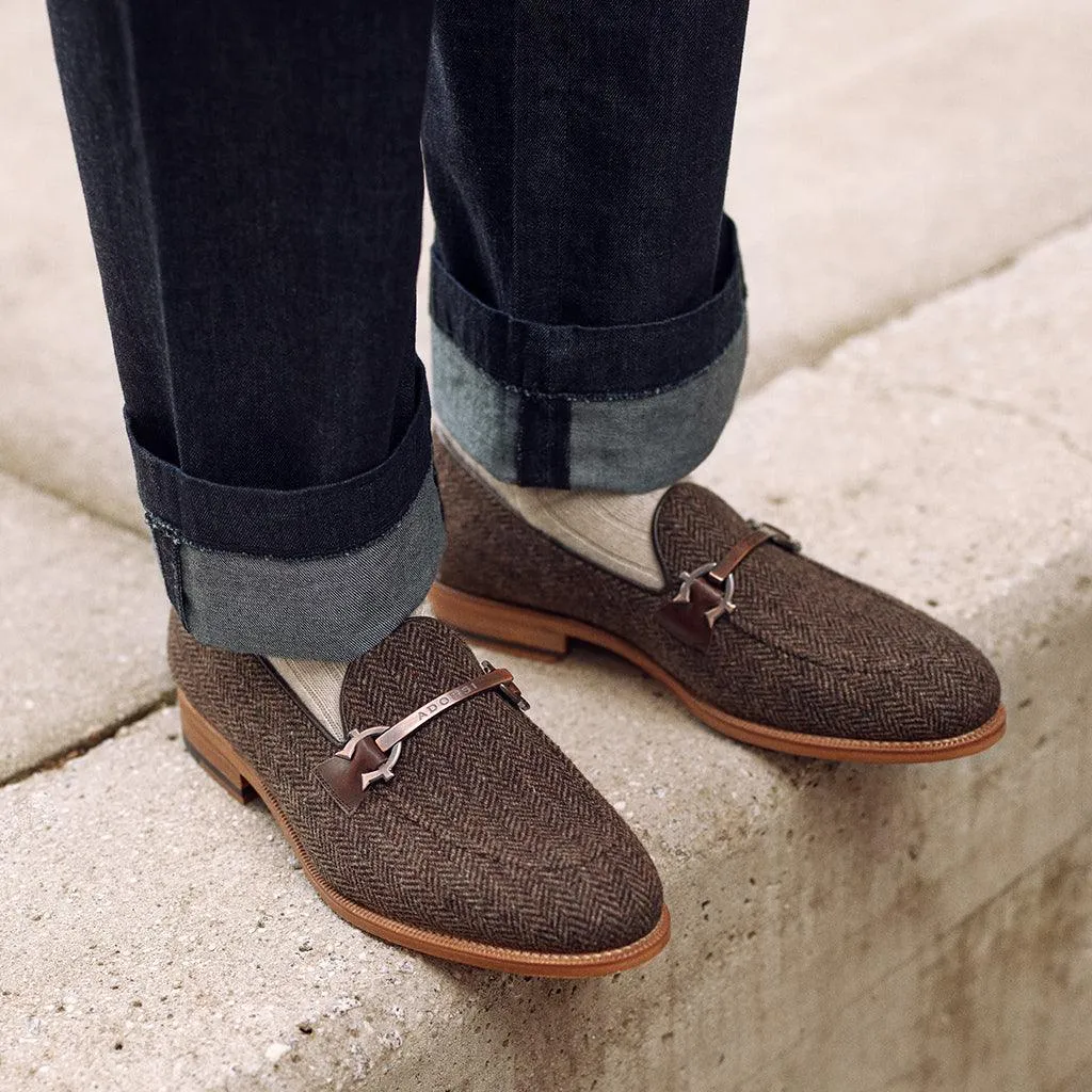 Brown Herringbone Tweed Horsebit Loafer