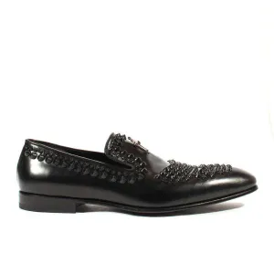 Cesare Paciotti Luxury Italian Men's Designer Shoes Old Paint Black Leather Loafers (CPM2503)