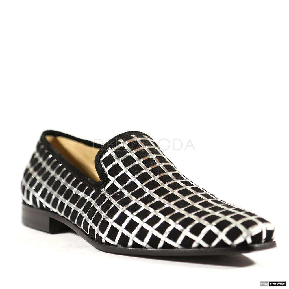 Cesare Paciotti Luxury Italian Men's Italian Black & Silver / Argento Cam Loafers (CPM4006)