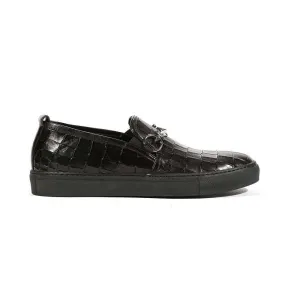 Cesare Paciotti Luxury Italian Men's Loafers Croc Print/Cocco Lux Black SP Designer Shoes (CPM5479)