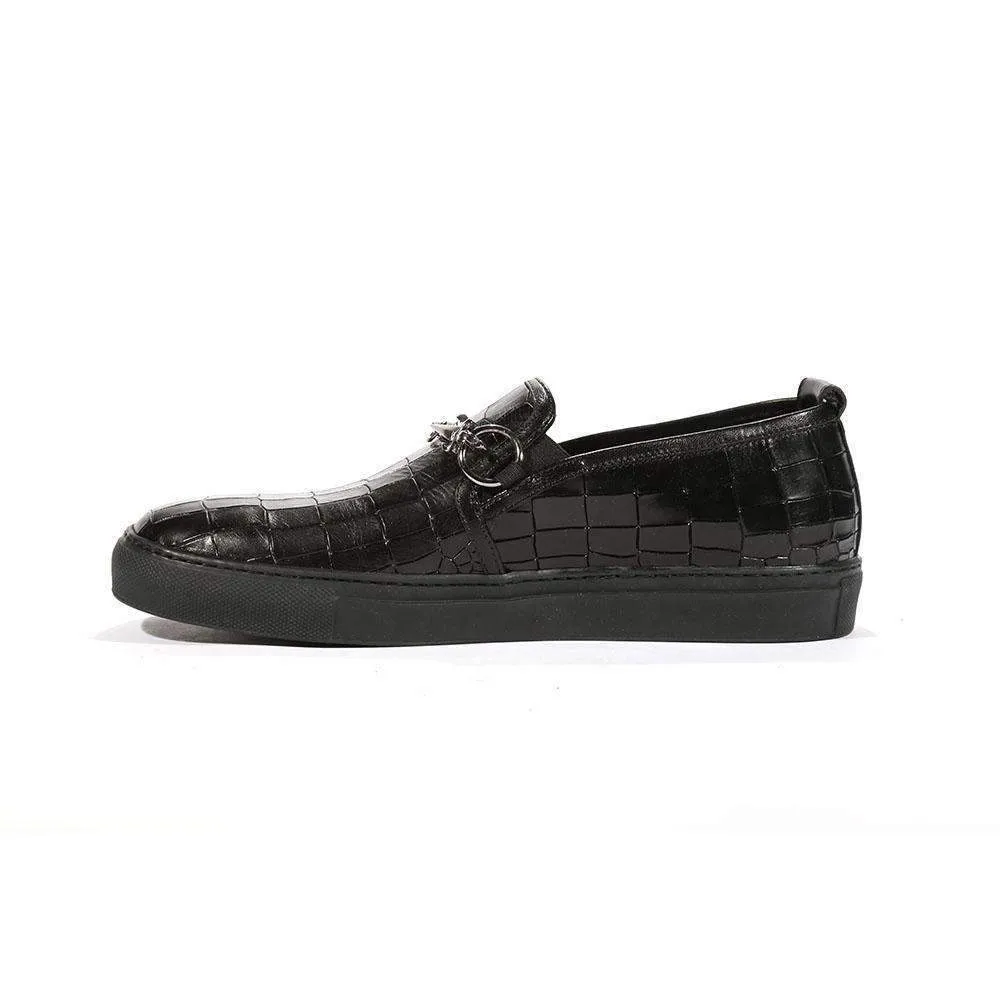 Cesare Paciotti Luxury Italian Men's Loafers Croc Print/Cocco Lux Black SP Designer Shoes (CPM5479)