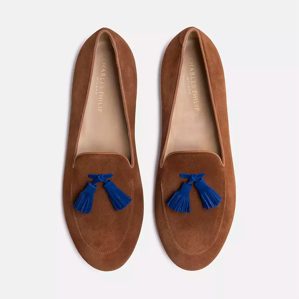 Charles Philip Elegant Suede Tassel Moccasins