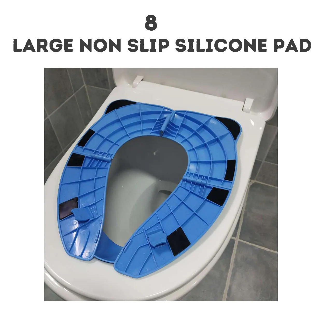 Children's Foldable Assisted Toilet Seat Pad Portable Travel Potty with Splash Guard, Storage Bag, and Anti-slip Blocks.