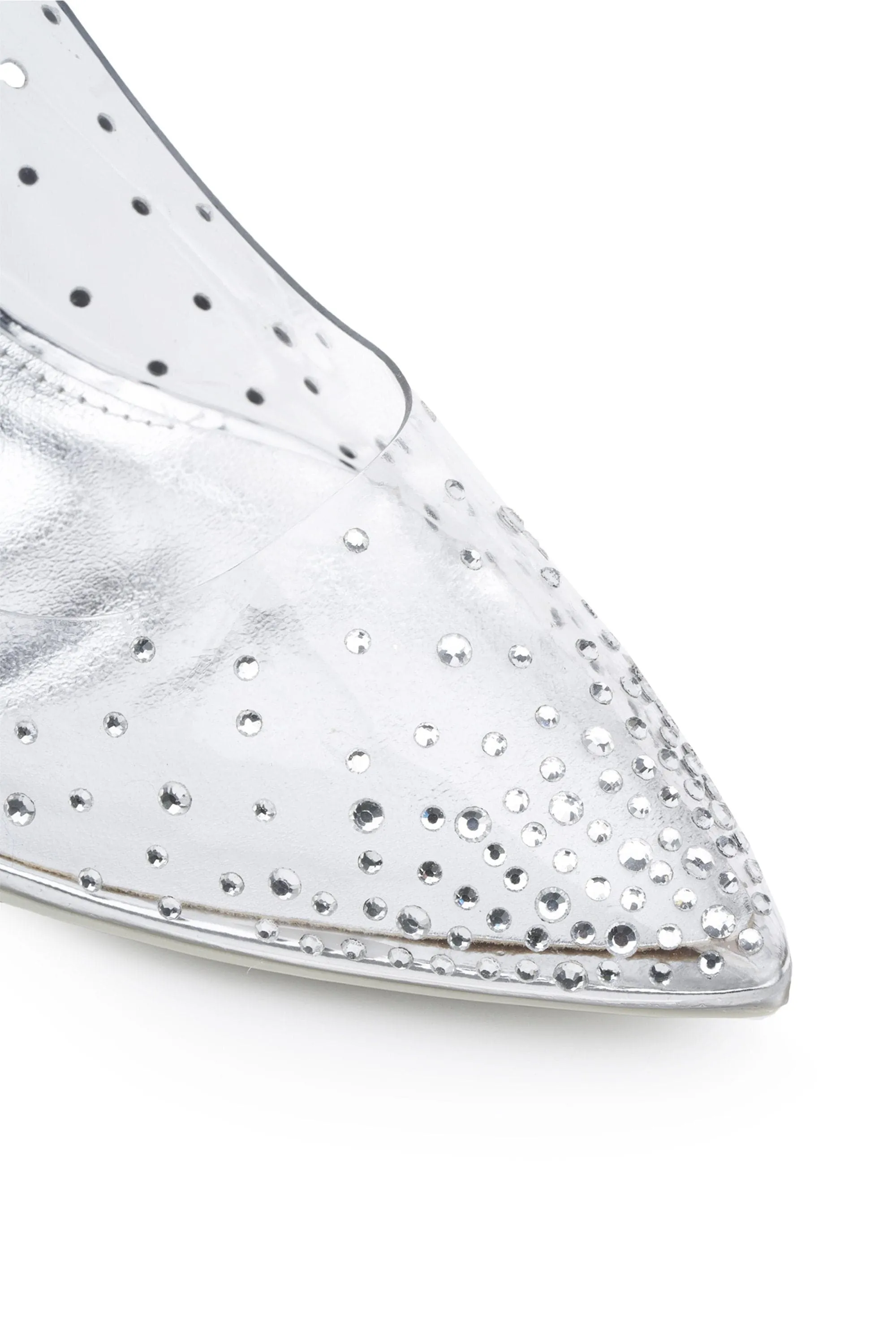 Cindy All Diamante Perspex Court Shoe in Silver