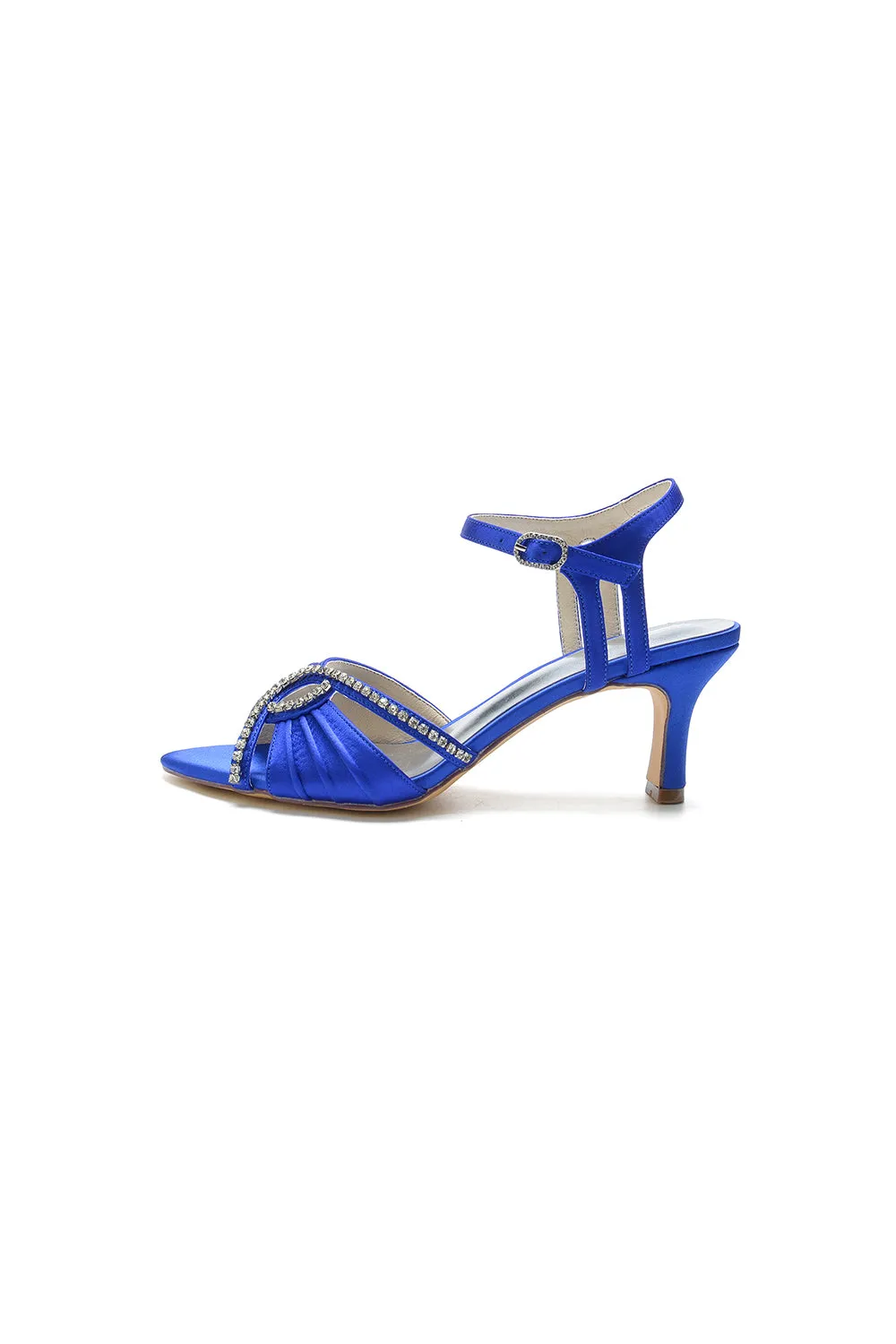 Classy Royal Blue Satin Heels Adorned with Silver Accents