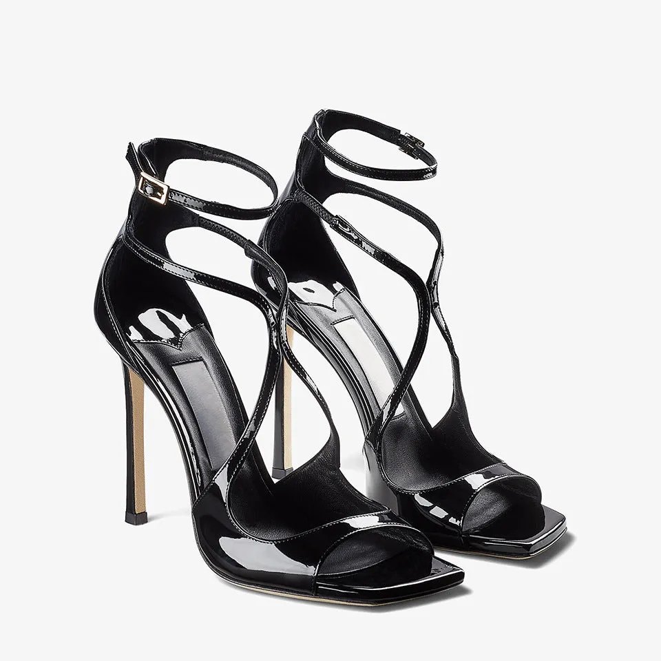 Cross Strap Pointed Toe Patent Leather Stiletto Sandals(Heel Height8cm)