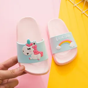 Cute Non-slip Toddlers' Soft Slippers For Indoor With Unicorn Pattern