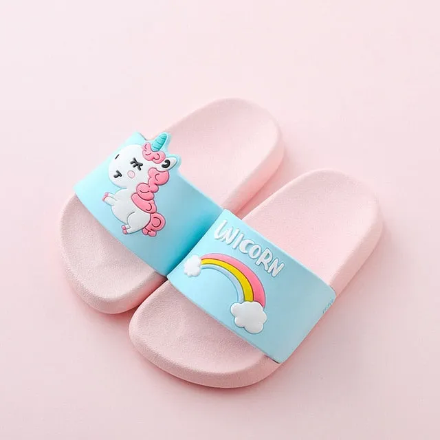 Cute Non-slip Toddlers' Soft Slippers For Indoor With Unicorn Pattern