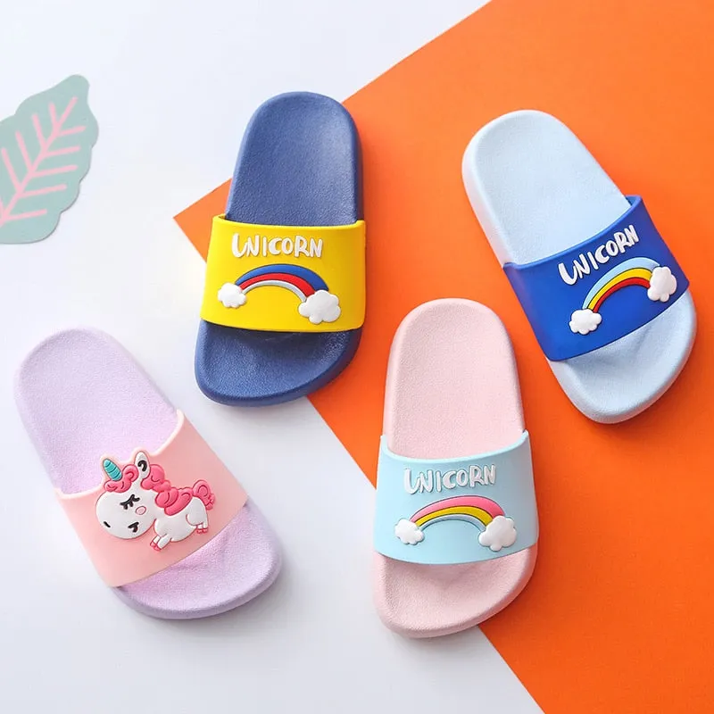 Cute Non-slip Toddlers' Soft Slippers For Indoor With Unicorn Pattern