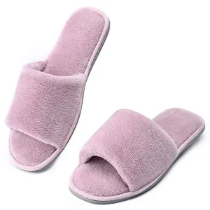 DL Open Toe Slippers for women Indoor, Cozy Memory Foam Womens House Slippers Summer Slip On, Comfy Soft Flannel Womens Bedroom Slippers Slide Breathable Size 7-8 Dark Pink