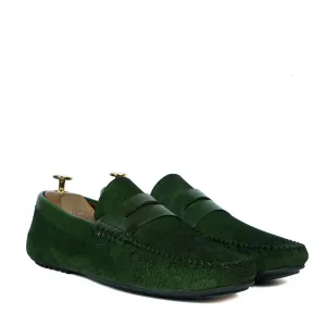 Driving Loafer with Leather Trim in Green Suede Leather