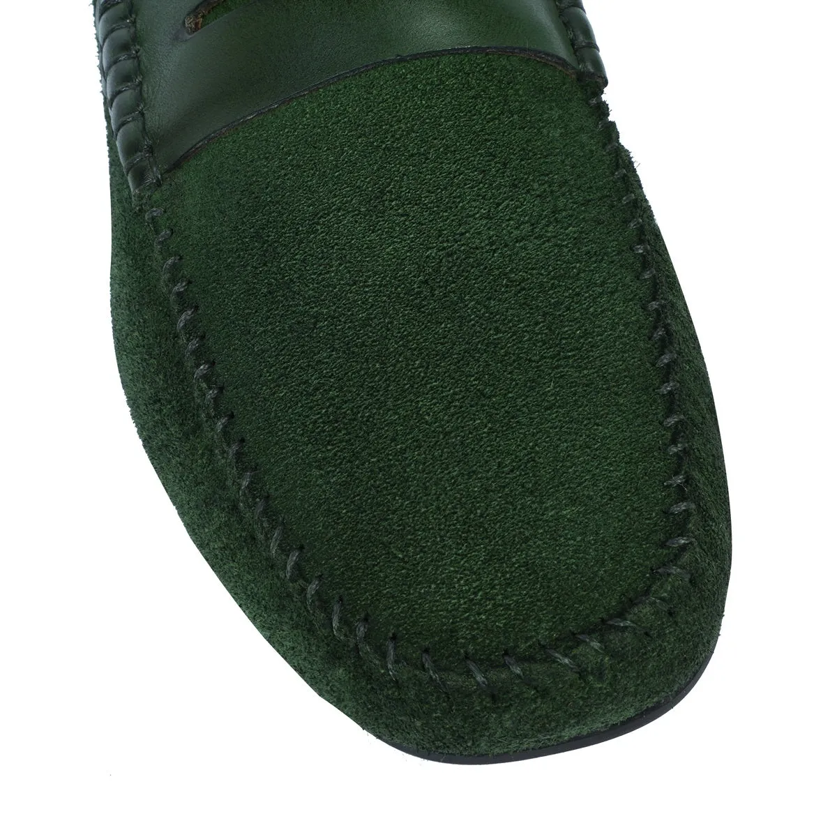 Driving Loafer with Leather Trim in Green Suede Leather