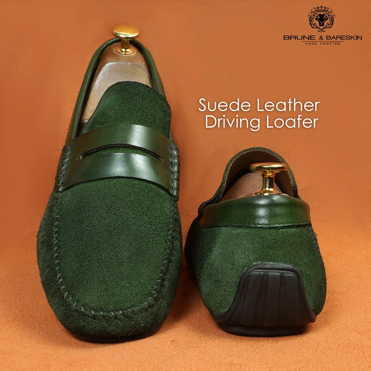 Driving Loafer with Leather Trim in Green Suede Leather