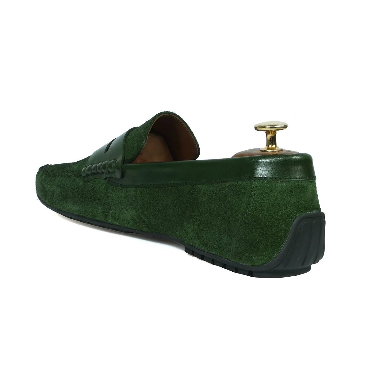 Driving Loafer with Leather Trim in Green Suede Leather