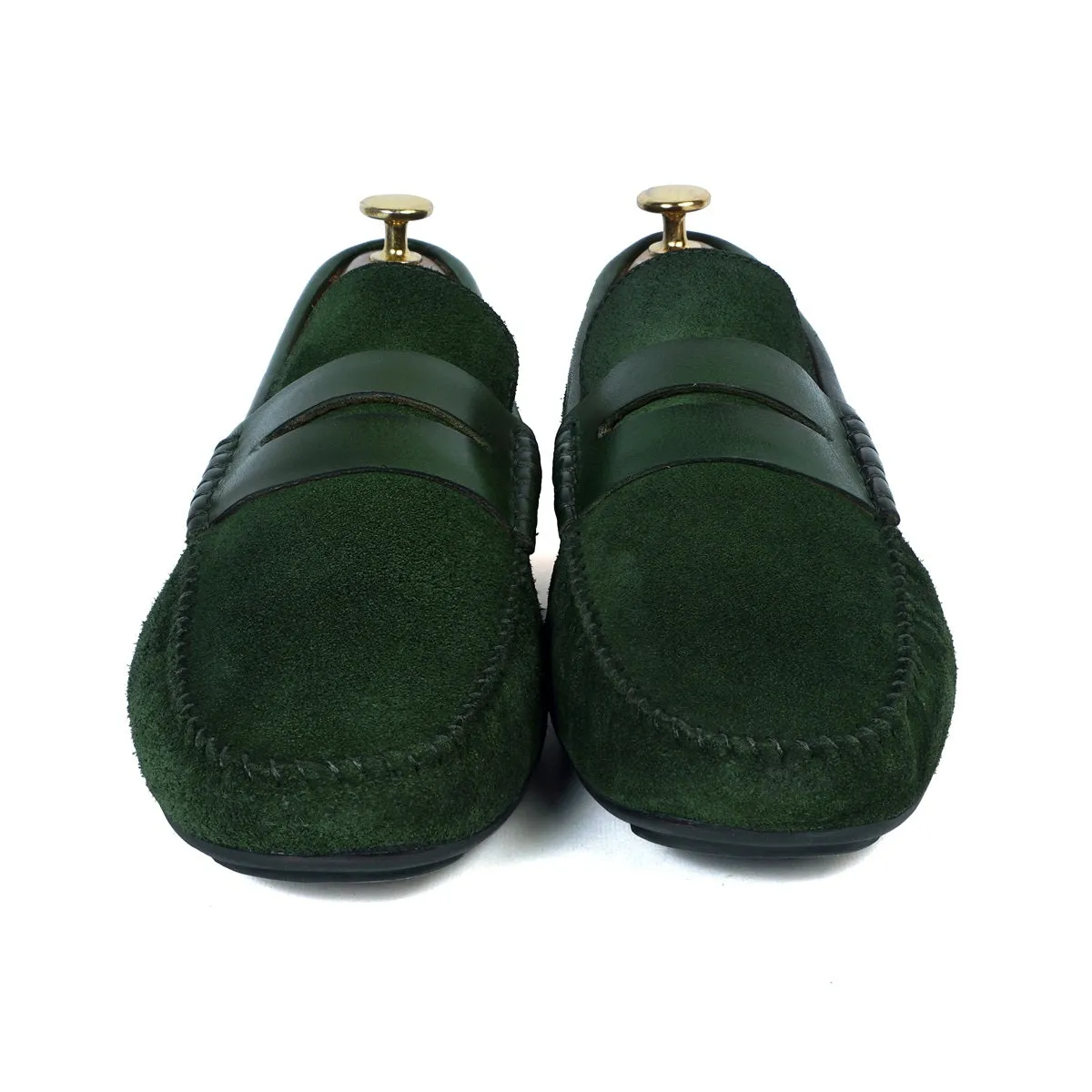 Driving Loafer with Leather Trim in Green Suede Leather