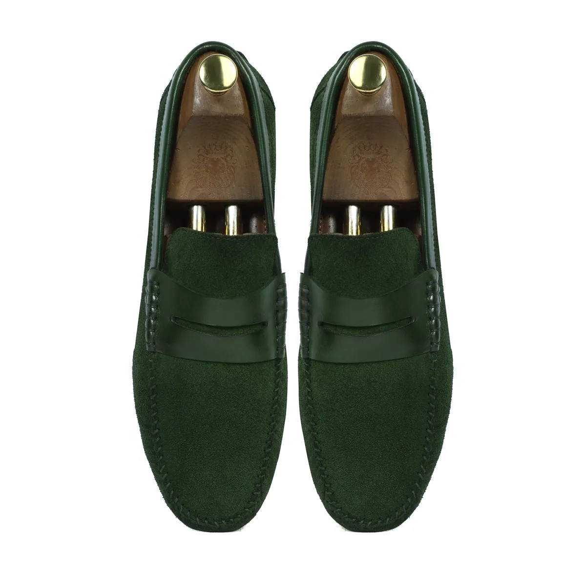 Driving Loafer with Leather Trim in Green Suede Leather