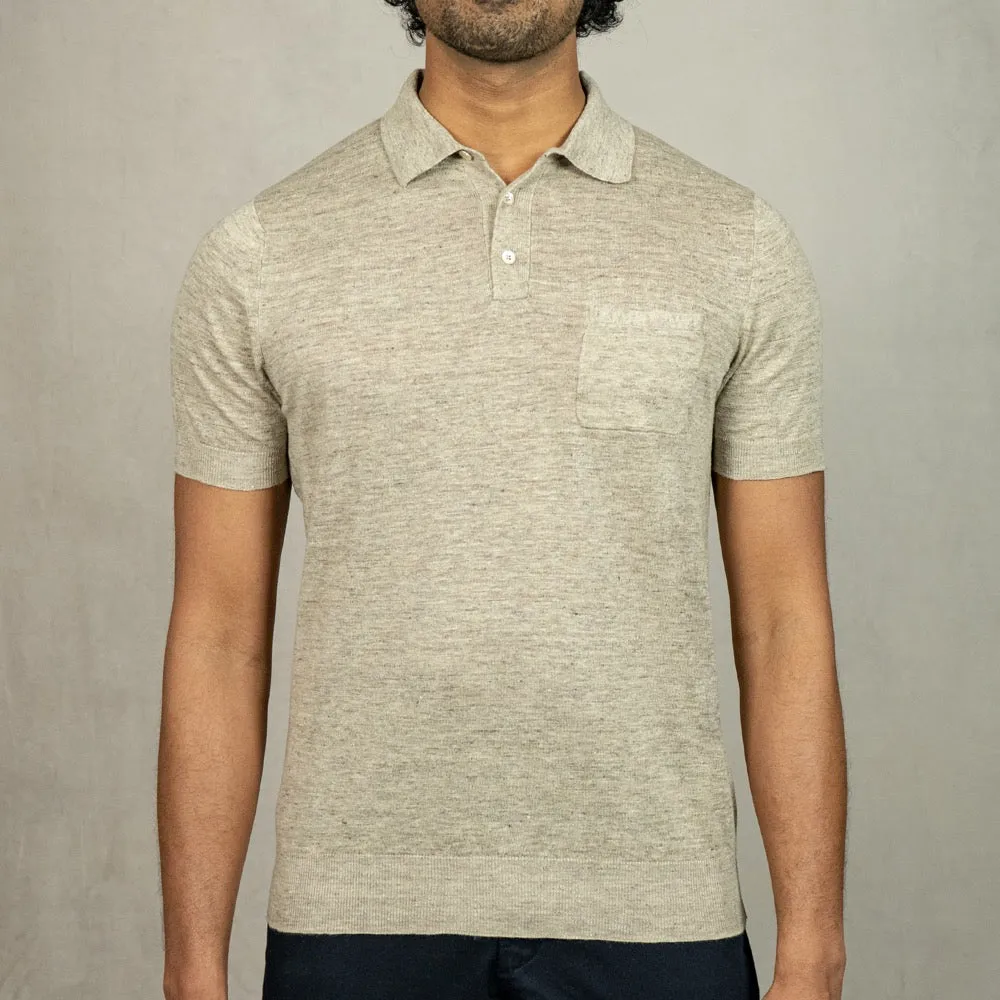 Ecru Linen-Cotton Polo Shirt