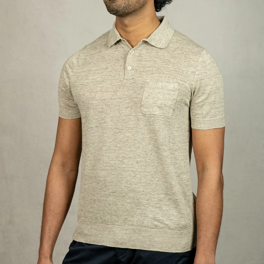 Ecru Linen-Cotton Polo Shirt