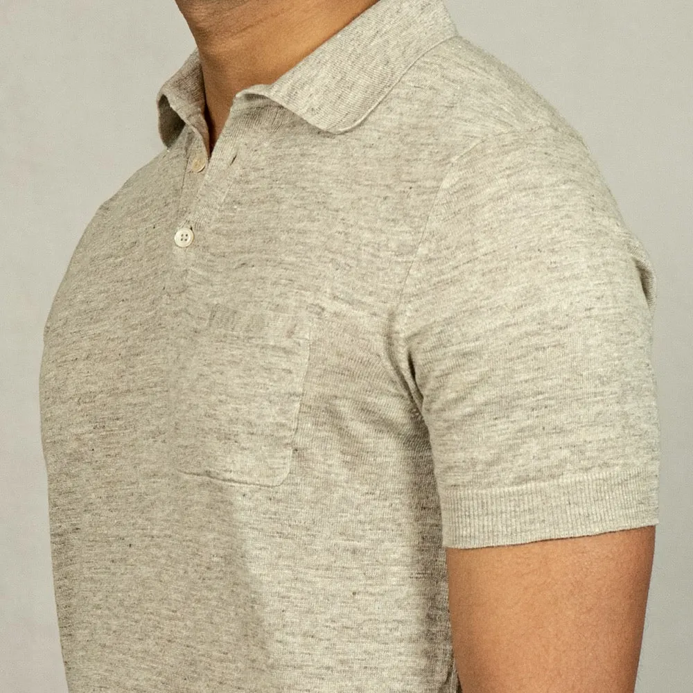 Ecru Linen-Cotton Polo Shirt