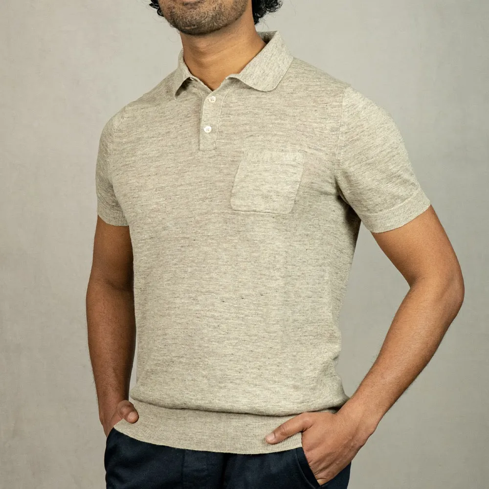 Ecru Linen-Cotton Polo Shirt