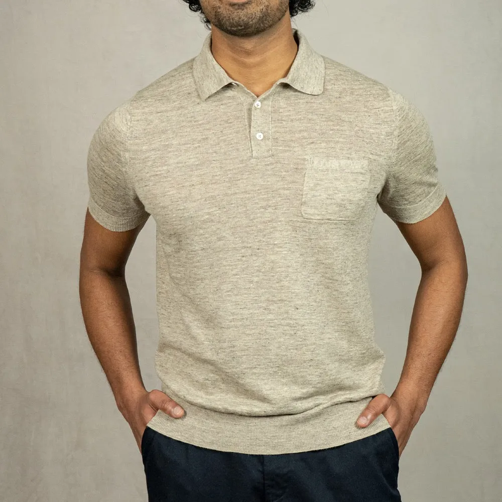 Ecru Linen-Cotton Polo Shirt