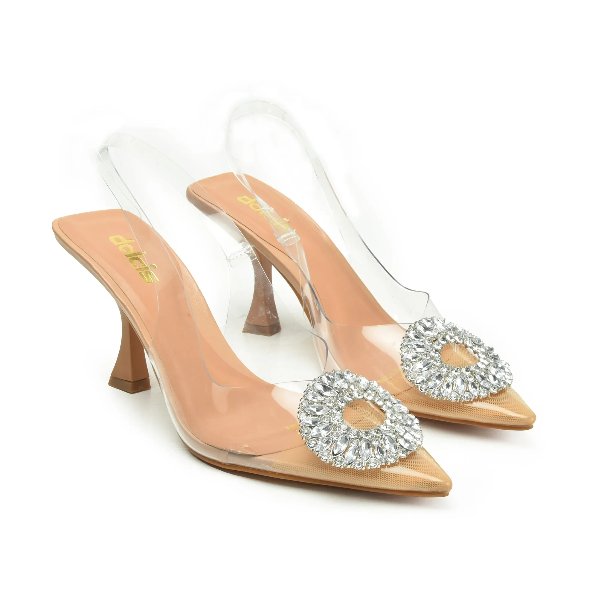 Elegant Beige Transparent Slingback Heels | 437N-F