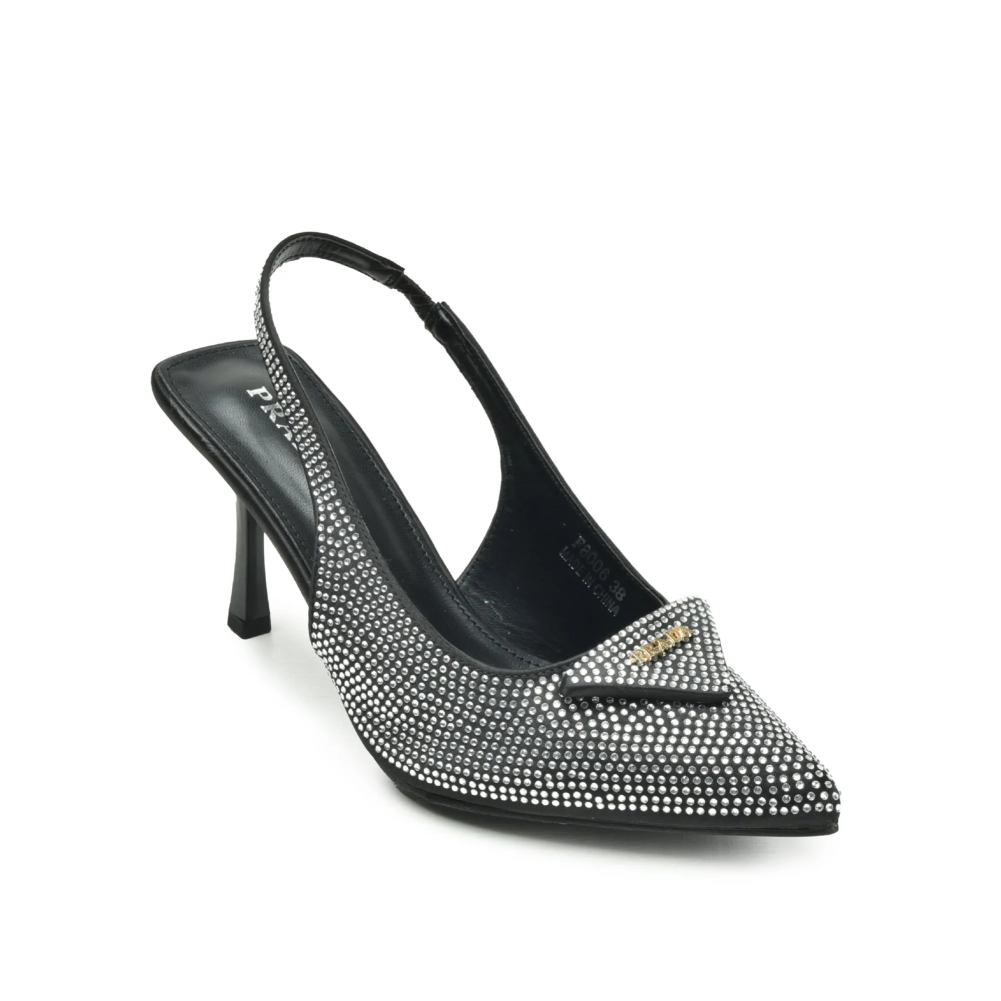 Elegant Black Rhinestone Slingback Heels | 438N-C