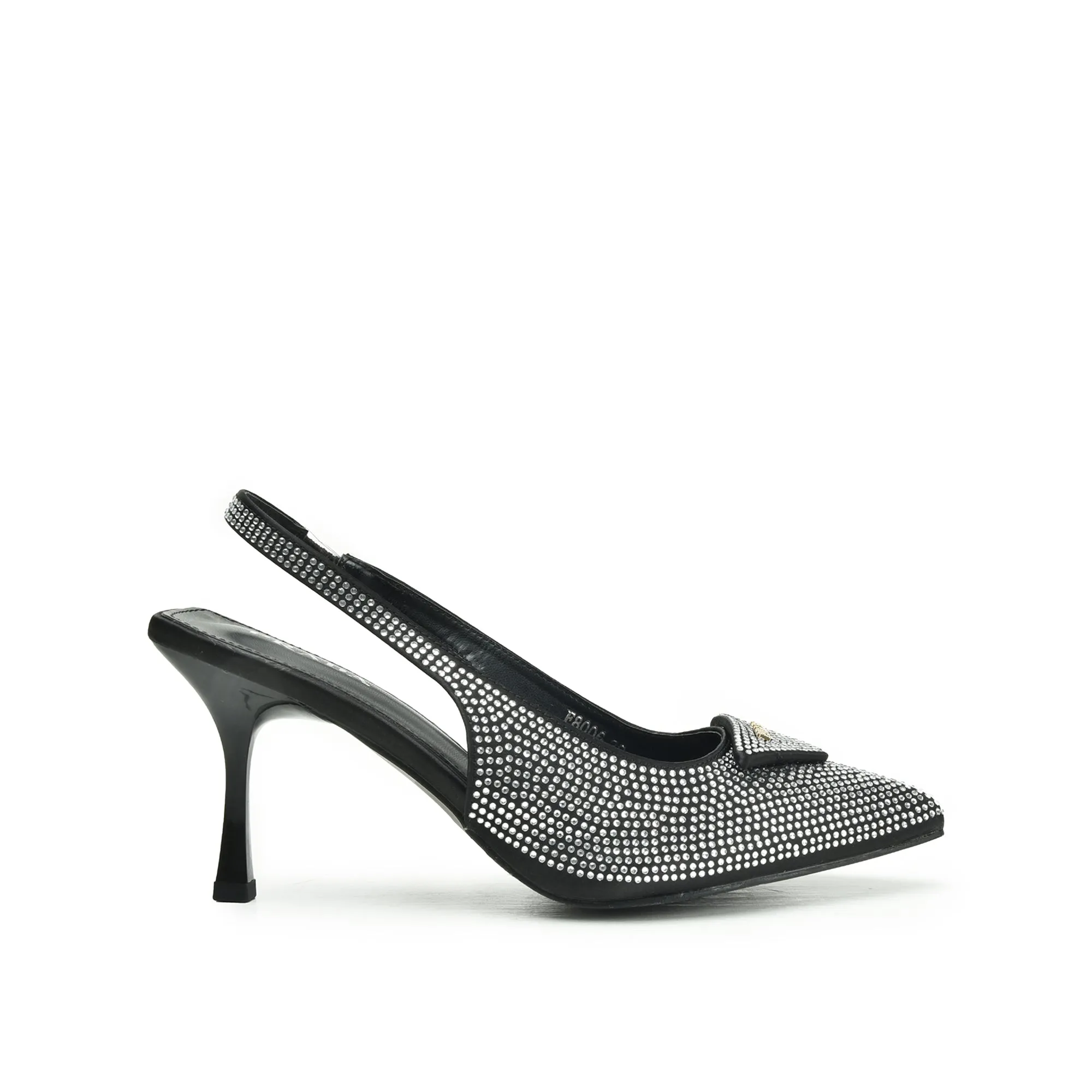 Elegant Black Rhinestone Slingback Heels | 438N-C