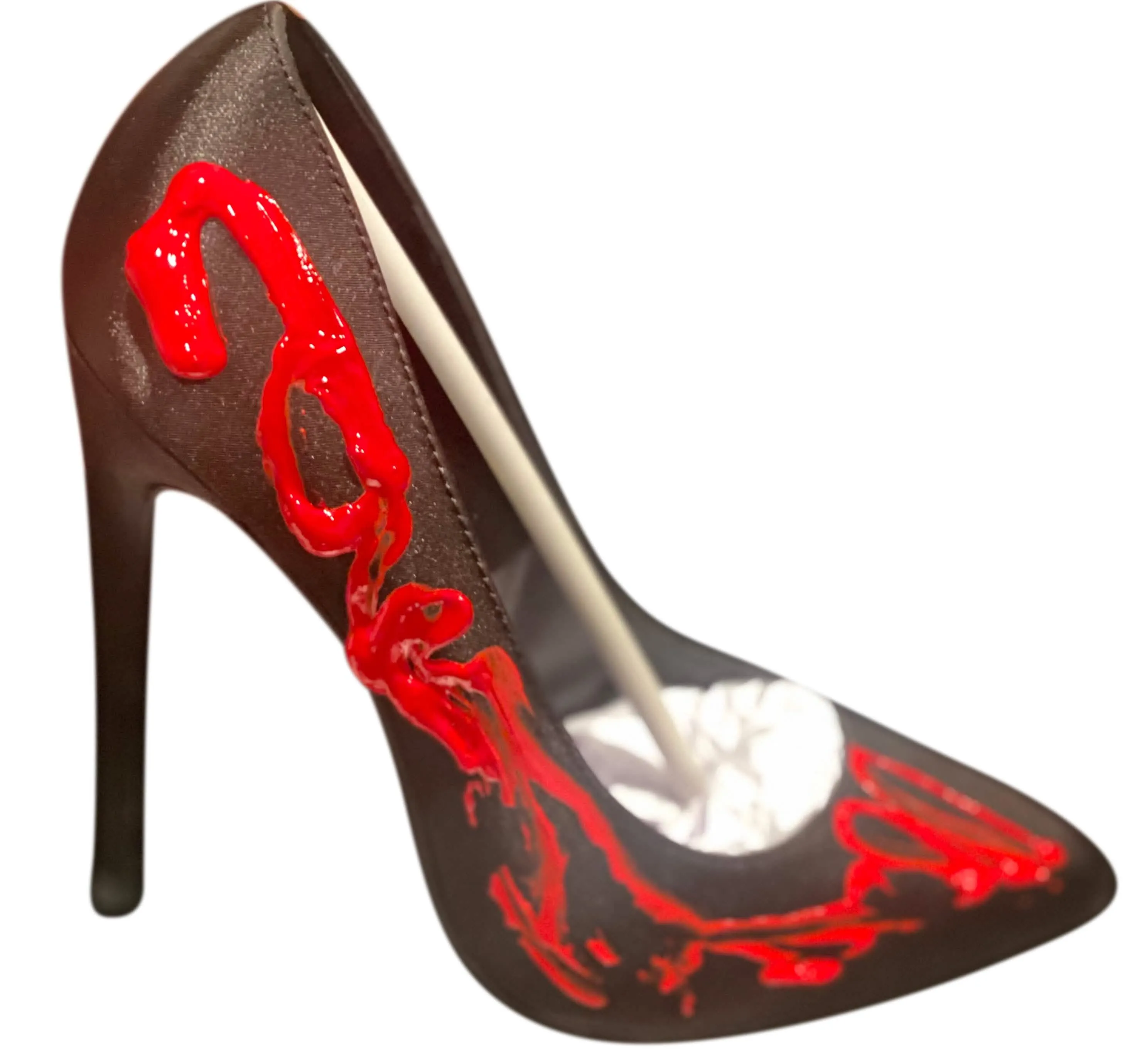 Elegant Black Satin Heels with Vibrant Red Accents