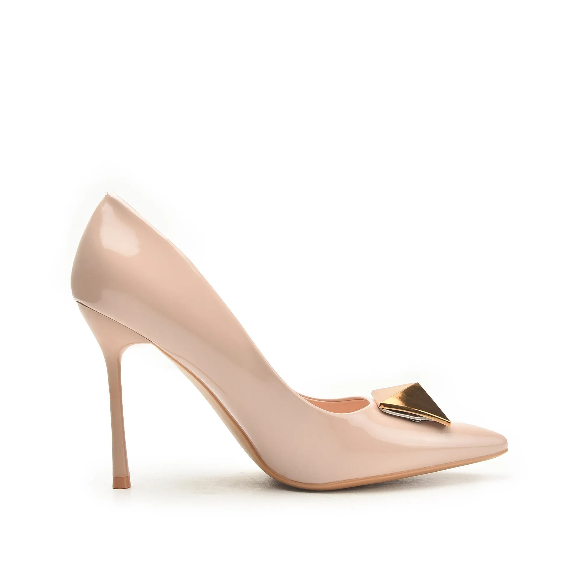 Elegant Nude Stiletto Heels with Gold Pyramid Accent | 439N-F