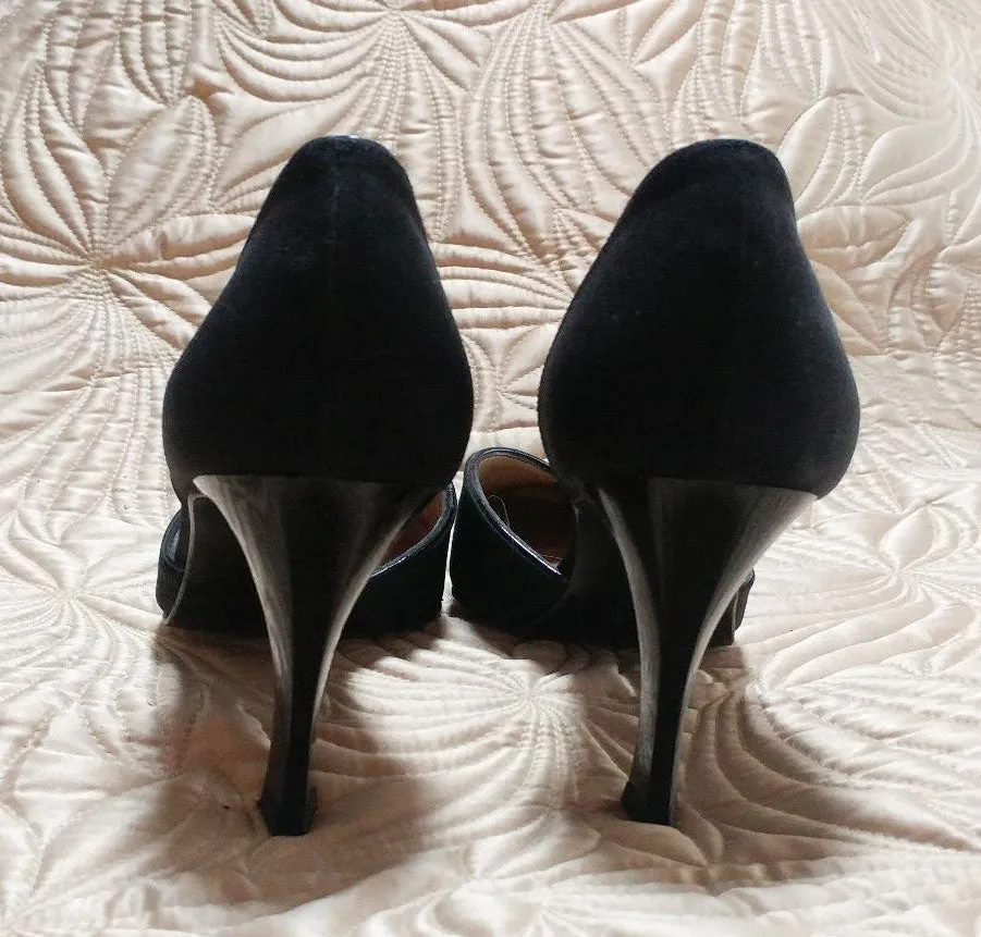 *ELEGANT STUART WEITZMAN D'ORSAY BLACK FAILLE FABRIC HIGH HEELS MADE IN SPAIN - BEAUTIFUL LOOK!