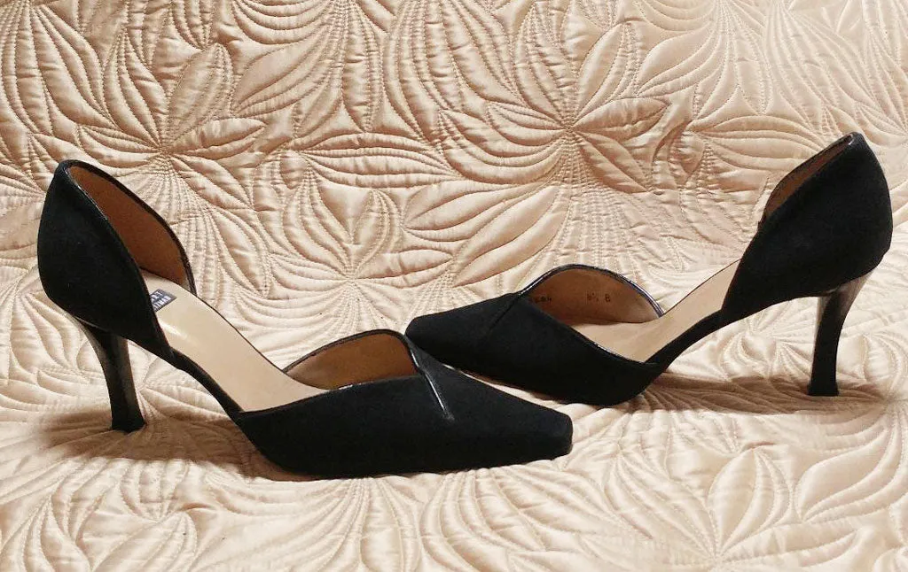 *ELEGANT STUART WEITZMAN D'ORSAY BLACK FAILLE FABRIC HIGH HEELS MADE IN SPAIN - BEAUTIFUL LOOK!