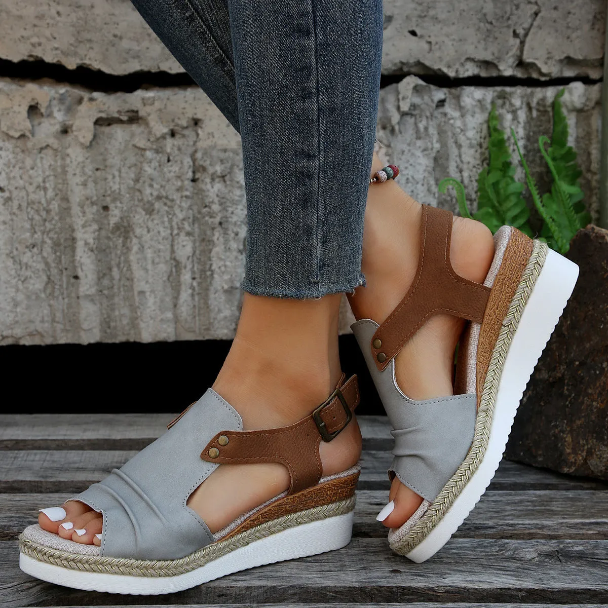 elveswallet Casual Slip-On Platform Peep-toe Sandals