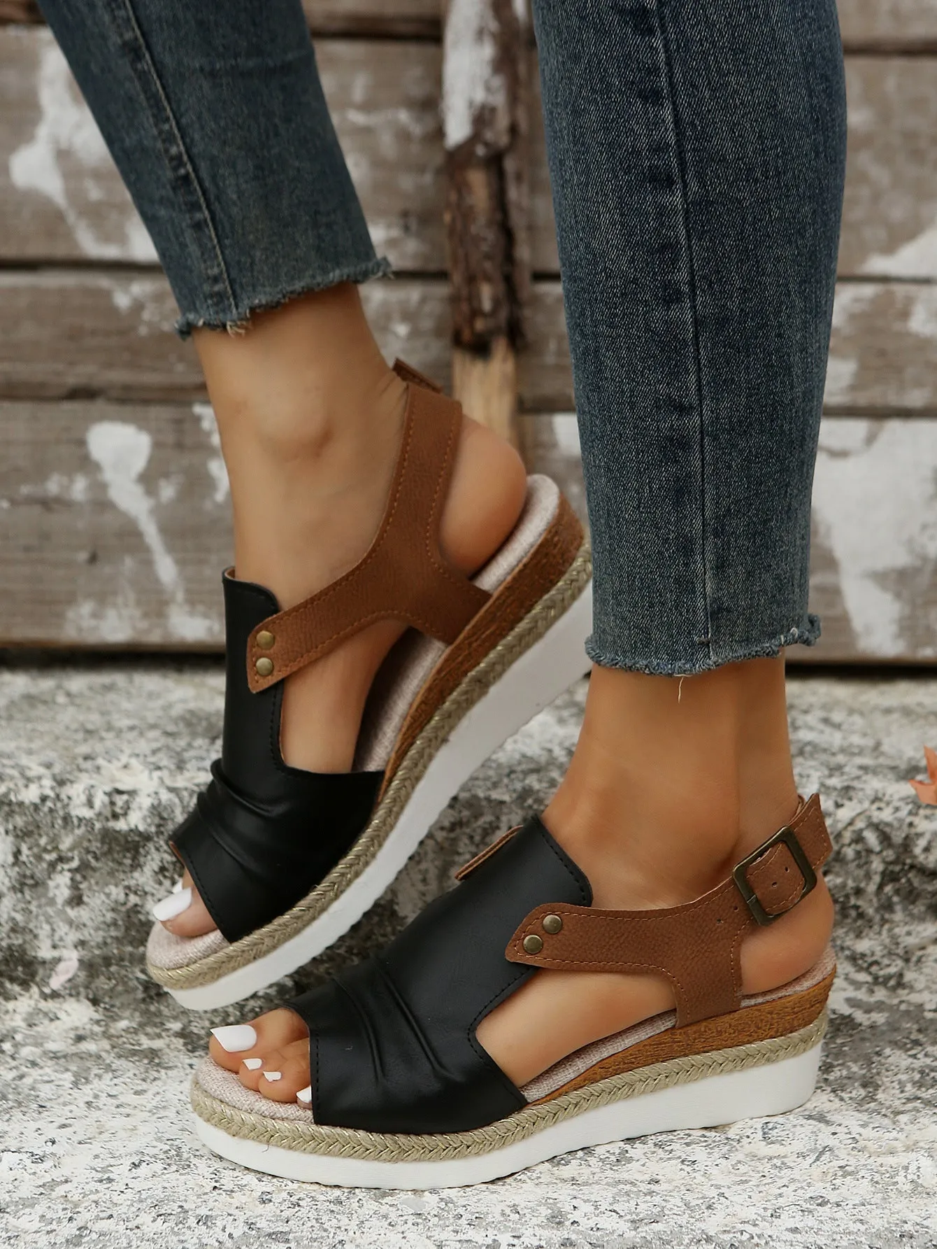 elveswallet Casual Slip-On Platform Peep-toe Sandals