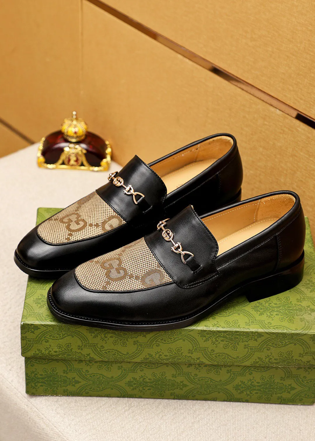 GG BLACK LEATHER AND CANVAS MAXI LOAFERS