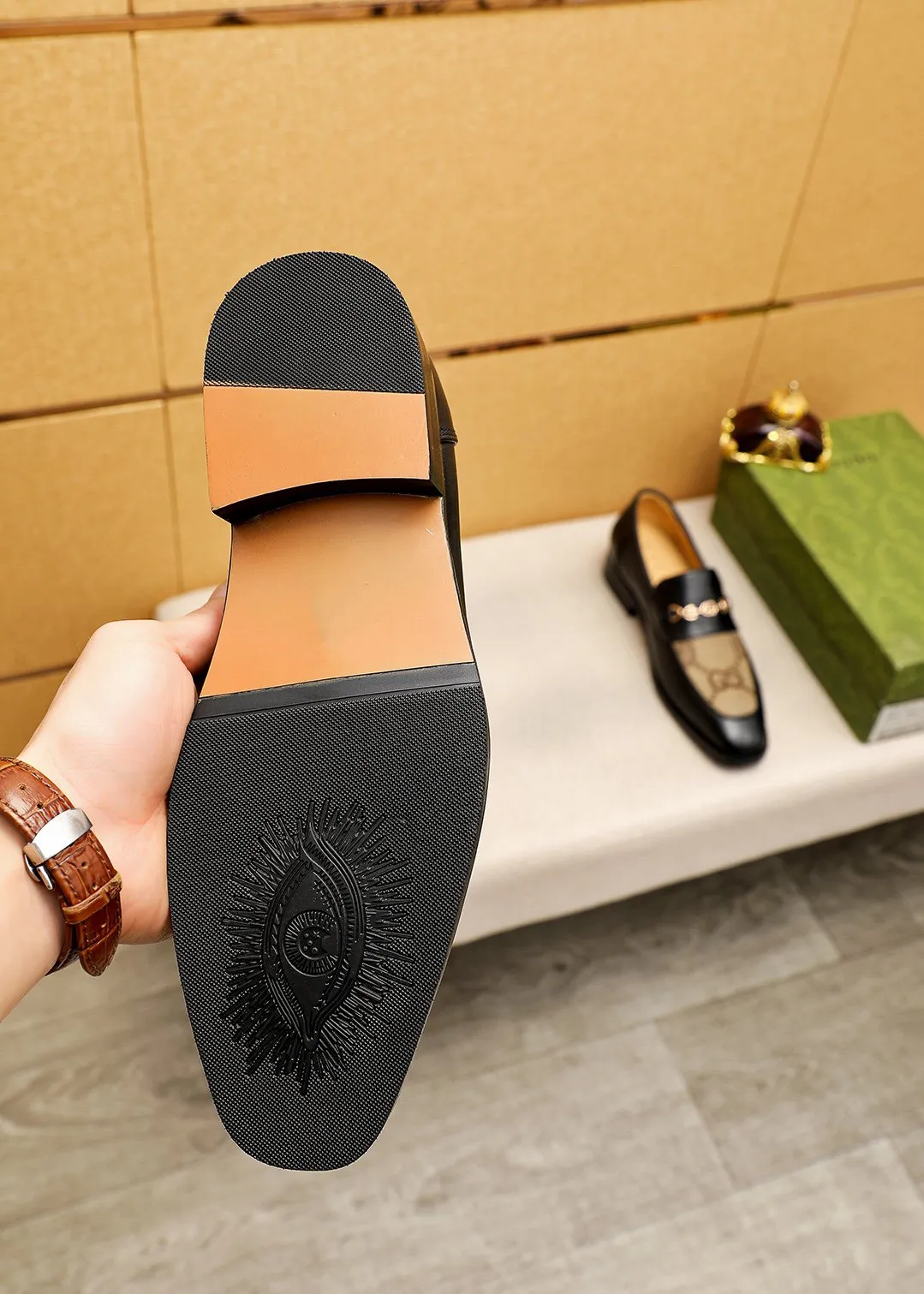 GG BLACK LEATHER AND CANVAS MAXI LOAFERS