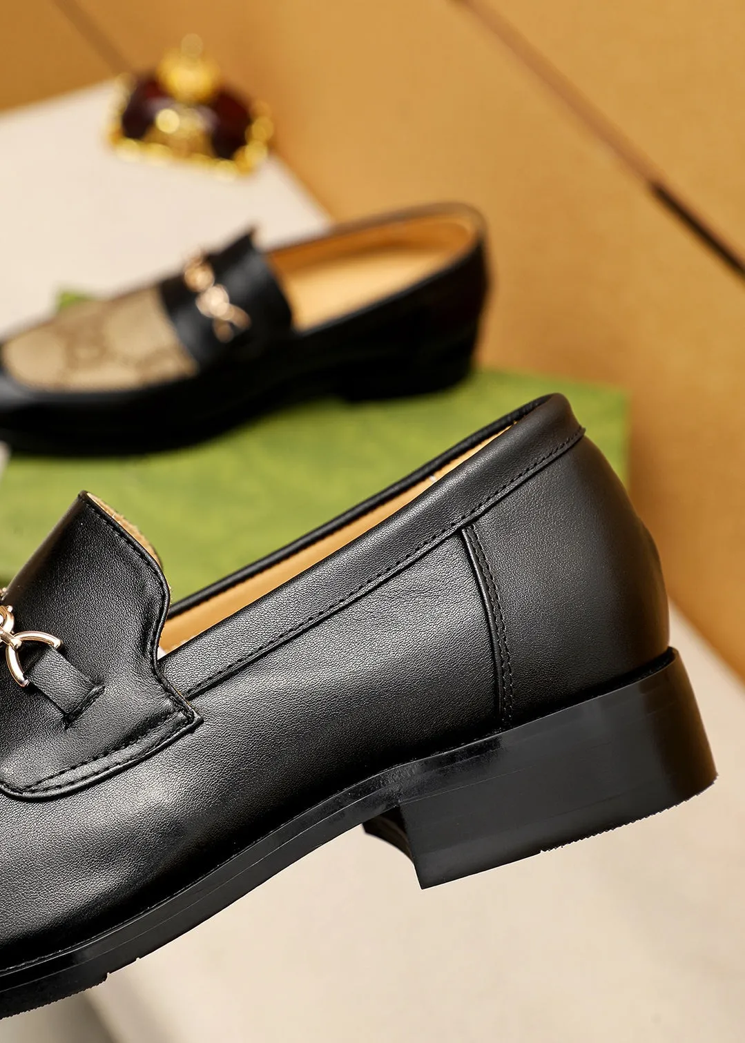 GG BLACK LEATHER AND CANVAS MAXI LOAFERS