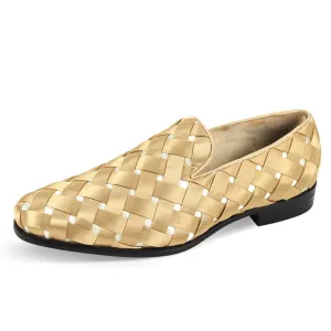 Gold Men's Shoes Prince Plain Toe Satin Slip-On luxury Loafer