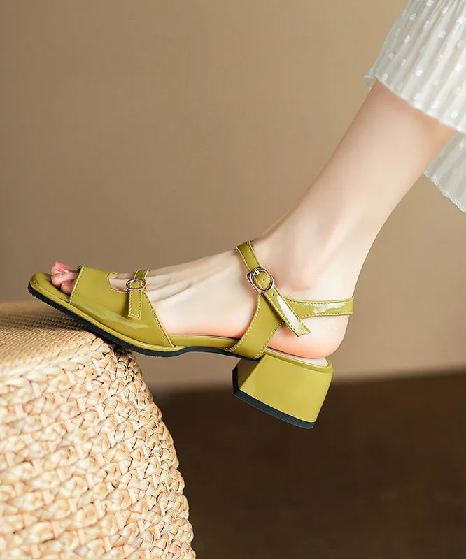 Green Chunky Heel Faux Leather Chic Sandals Peep Toe XC1011