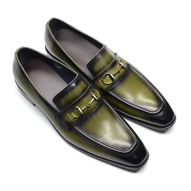 Greenish Black Genuine Leather Loafers