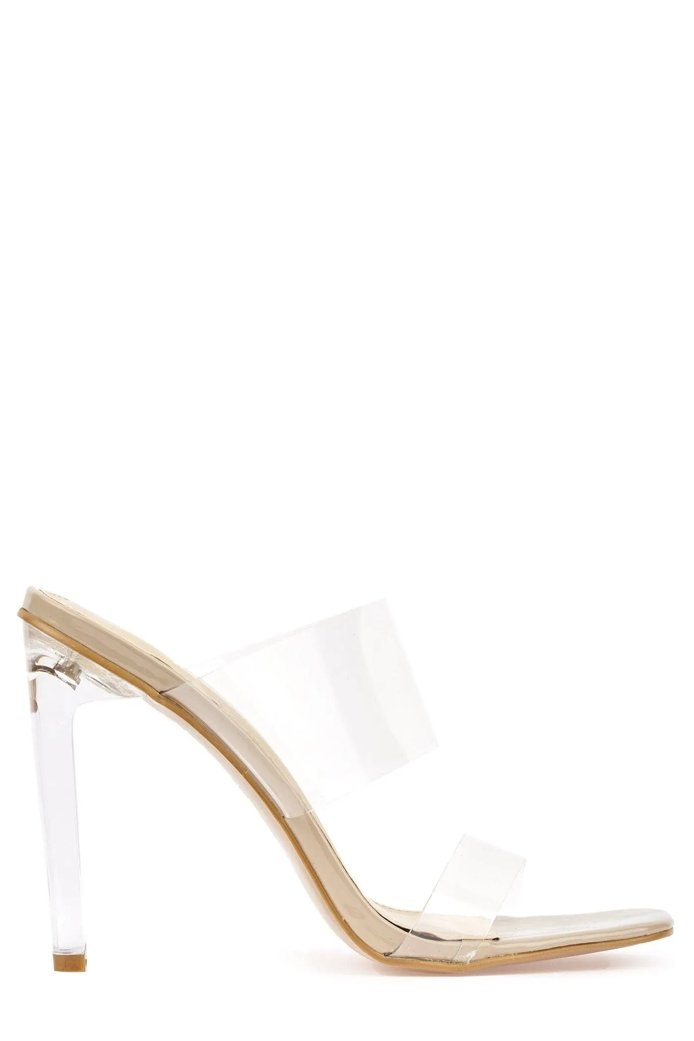 Highlight Perspex Band Flare Heel Mule in Nude