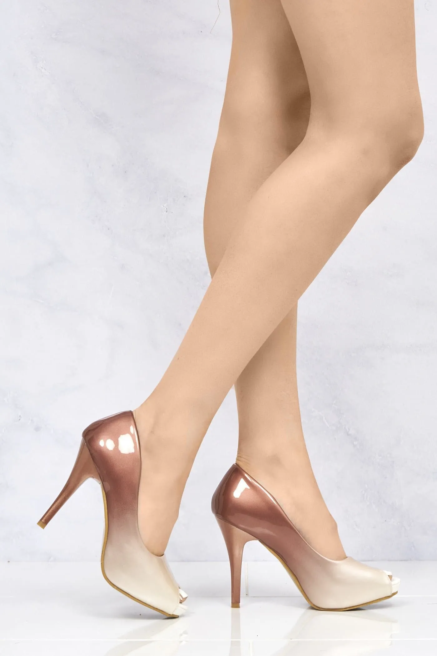 HoneyHoney Two Tone Peeptoe Court Shoe in Beige