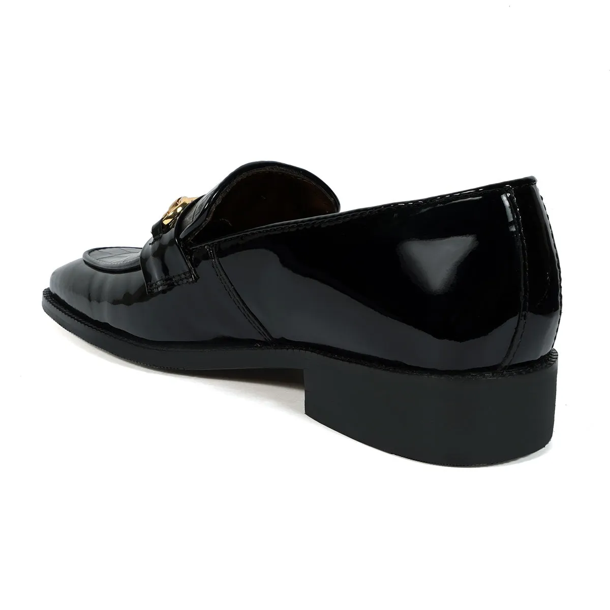 Horse-Bit Buckle Detailing Loafer with Black Patent & Deep Cut Leather