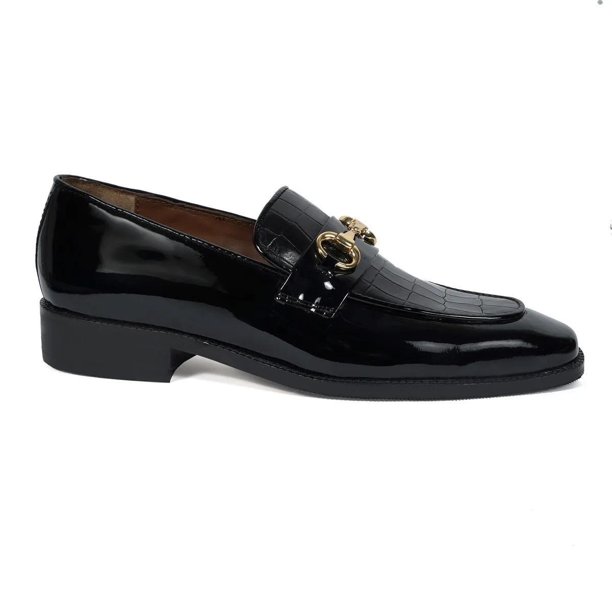 Horse-Bit Buckle Detailing Loafer with Black Patent & Deep Cut Leather