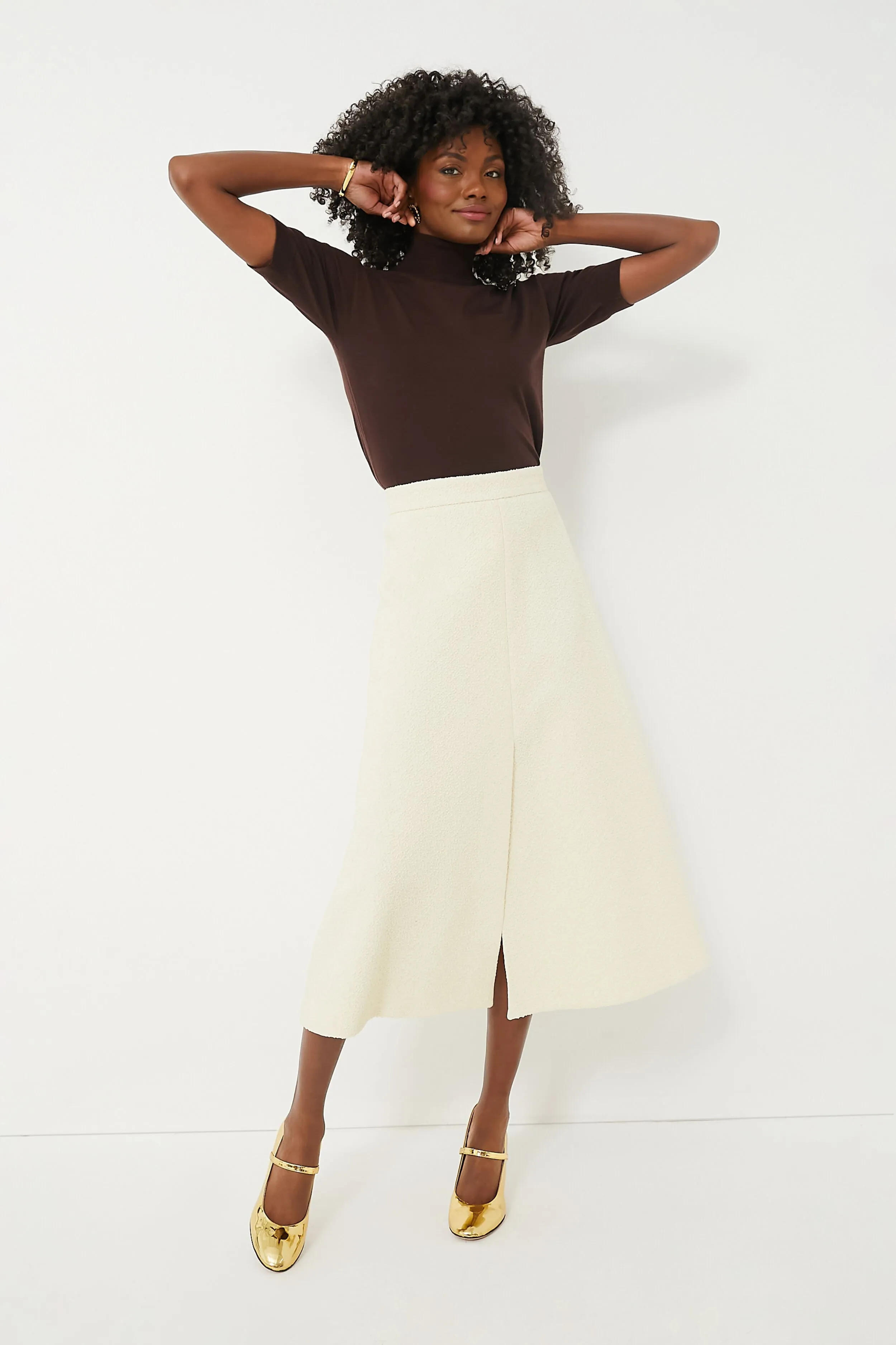 Ivory Torina Cotton Boucle Skirt